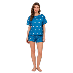 Women Heart Print Blue Shorts