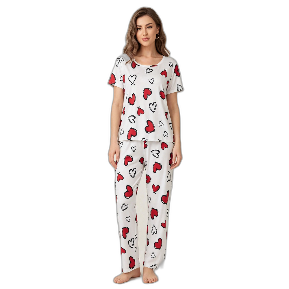 Short Sleeve Heart Print Pajama Set