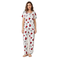 Short Sleeve Heart Print Pajama Set