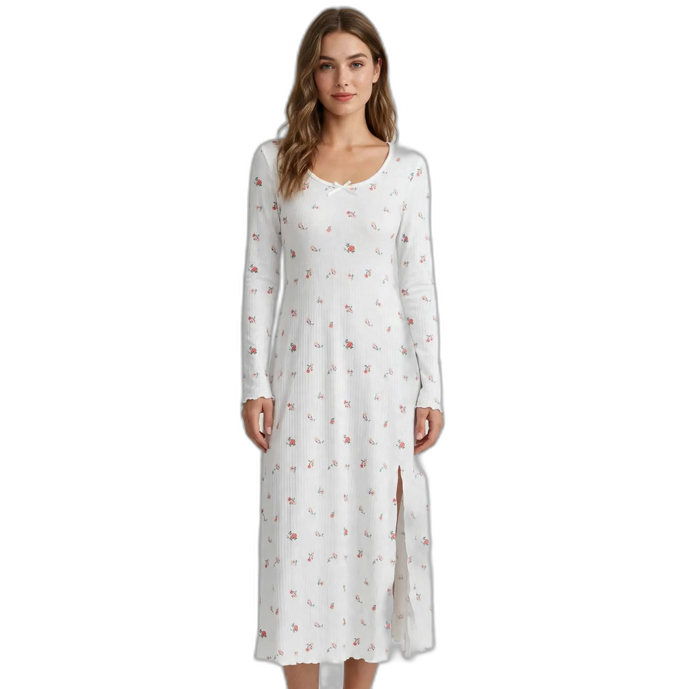 Women's Subtle Floral Long-Sleeve Ruffle Loungewear