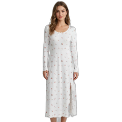 Women's Subtle Floral Long-Sleeve Ruffle Loungewear