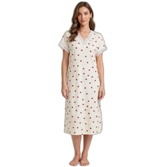 Women's V-Neck Heart Print Lace Cotton Loungewear