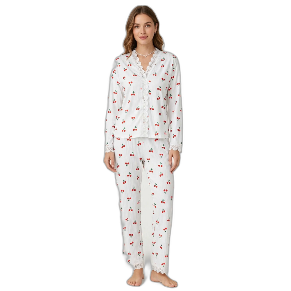 Cherry Print Long Sleeve Pajama Set