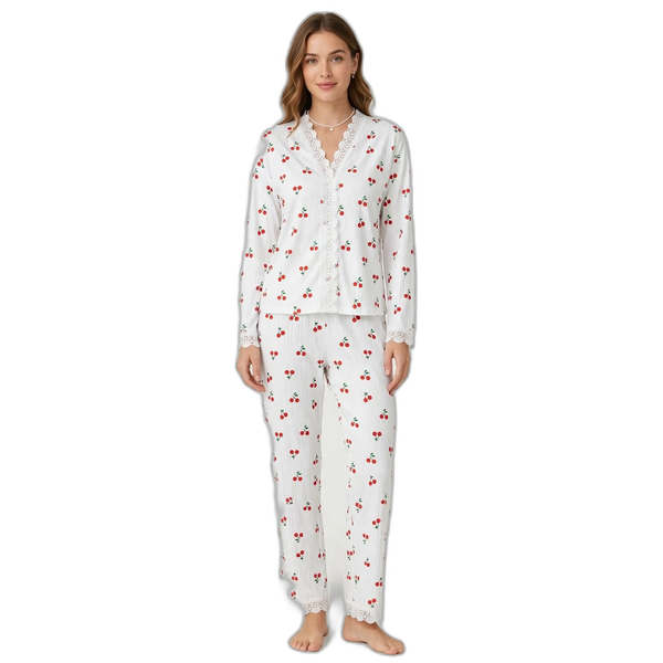 Cherry Print Long Sleeve Pyjama Set