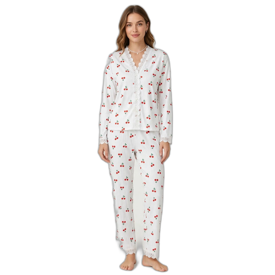 Cherry Print Long Sleeve Pyjama Set