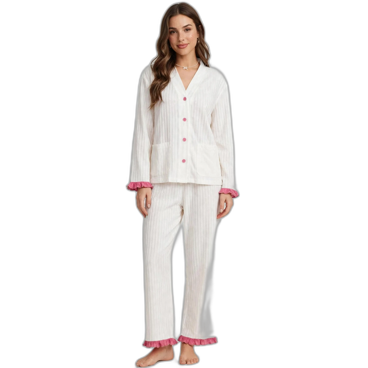 Women's V-Neck Long-Sleeve Pajama Set
