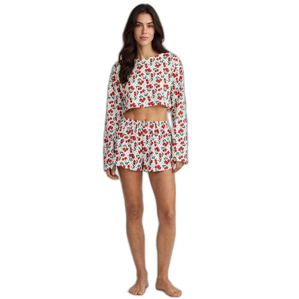 Women's Summer Printed Long-Sleeve Shorts Set