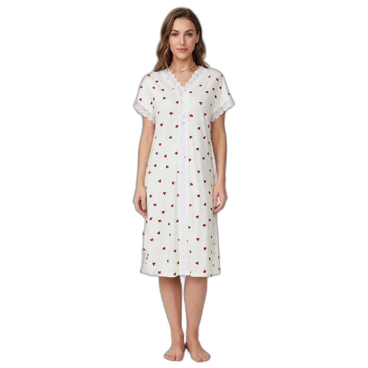Women's Heart V-Neck Lace Nightgown