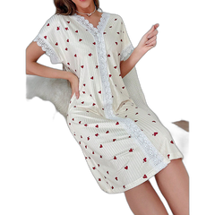 Women's Heart V-Neck Lace Nightgown