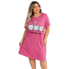 Women Plus Size Hot Pink Cartoon Cat Nightgown