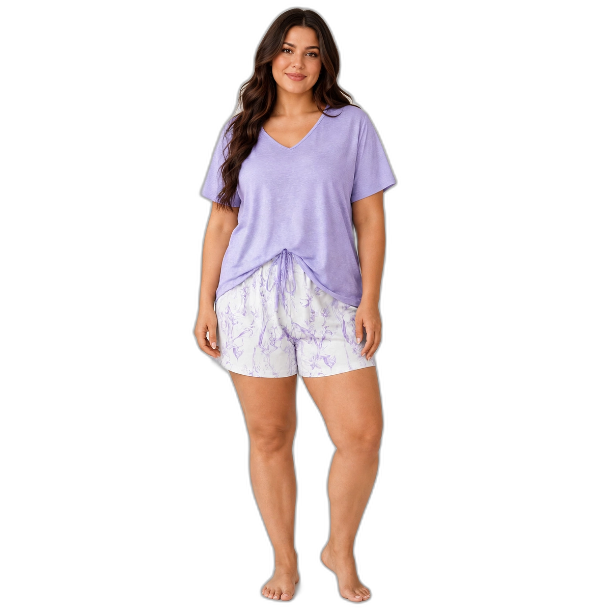 Soft Botanical Plus Size V-Neck Pajama Shorts Set