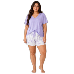 Soft Botanical Plus Size V-Neck Pajama Shorts Set