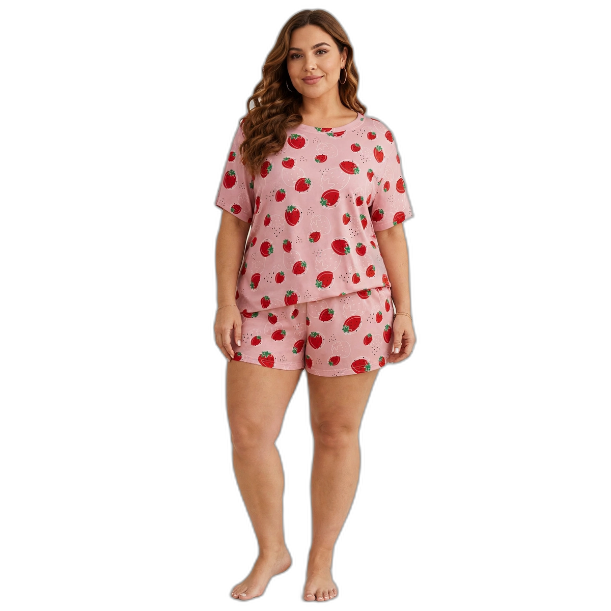 Strawberry Sweet Plus Size Pajama Shorts Set – Watermelon Pink