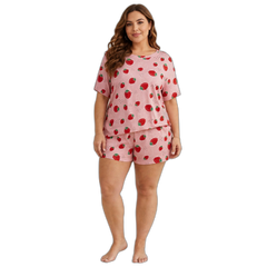 Strawberry Sweet Plus Size Pajama Shorts Set – Watermelon Pink