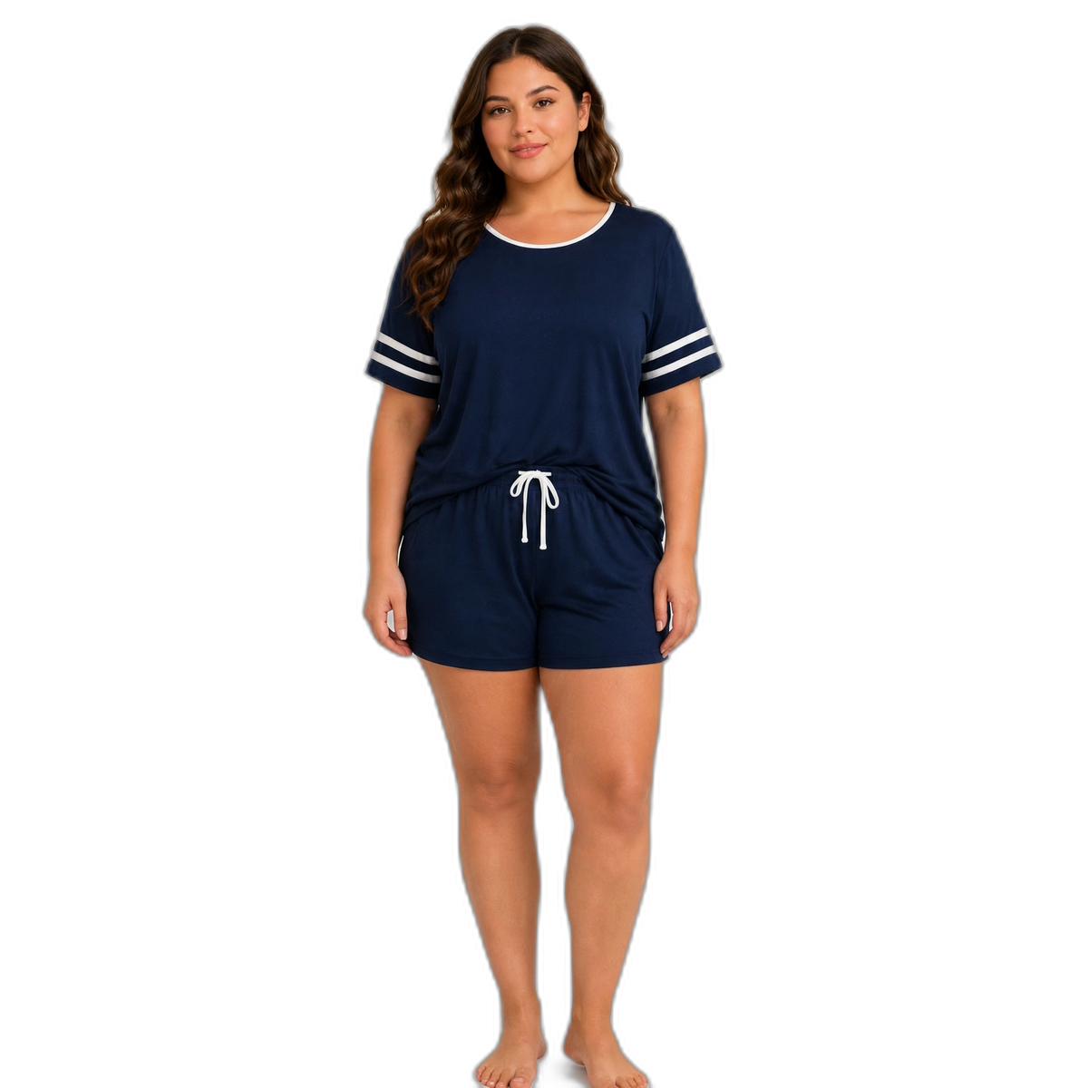 Cozy Breeze Plus Size Contrast Trim Pajama Shorts Set – Navy Blue