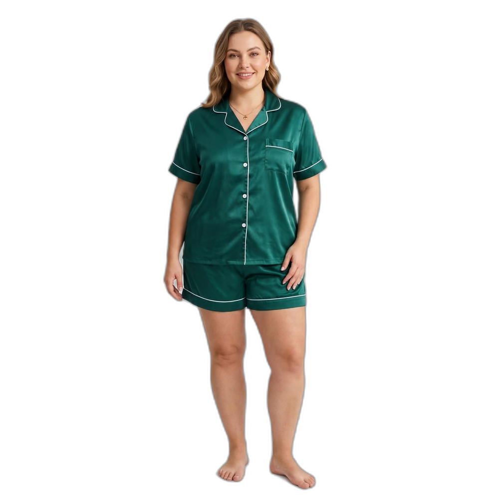 Emerald Luxe Plus Size Satin Pajama Shorts Set