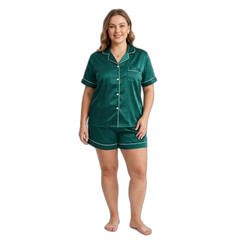 Emerald Luxe Plus Size Satin Pajama Shorts Set