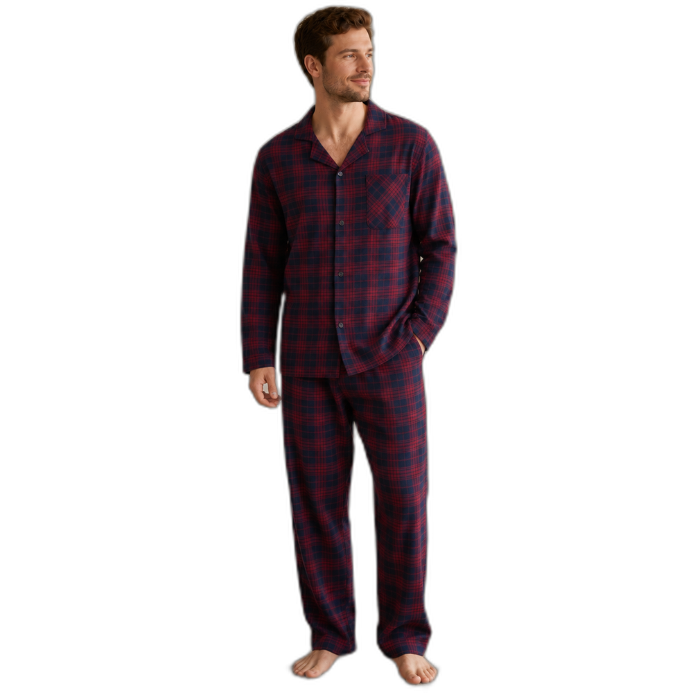 Men’s Plaid Cotton Flannel Button-Down Pajama Set