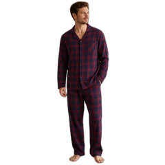 Men’s Plaid Cotton Flannel Button-Down Pajama Set