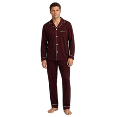 Men's Navy Cotton Button-Up Pajama Set
