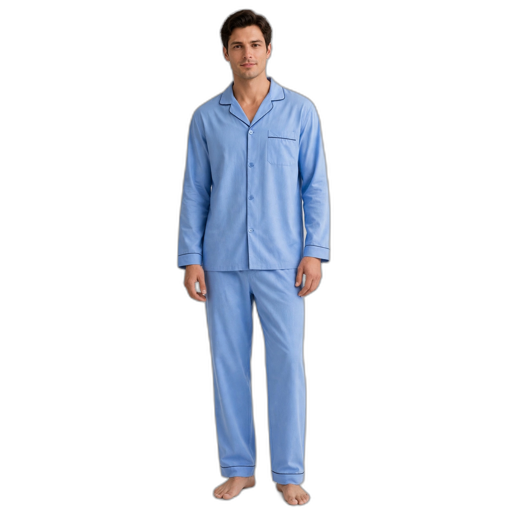 Men Blue-Green Plaid Broadcloth Pajama Set