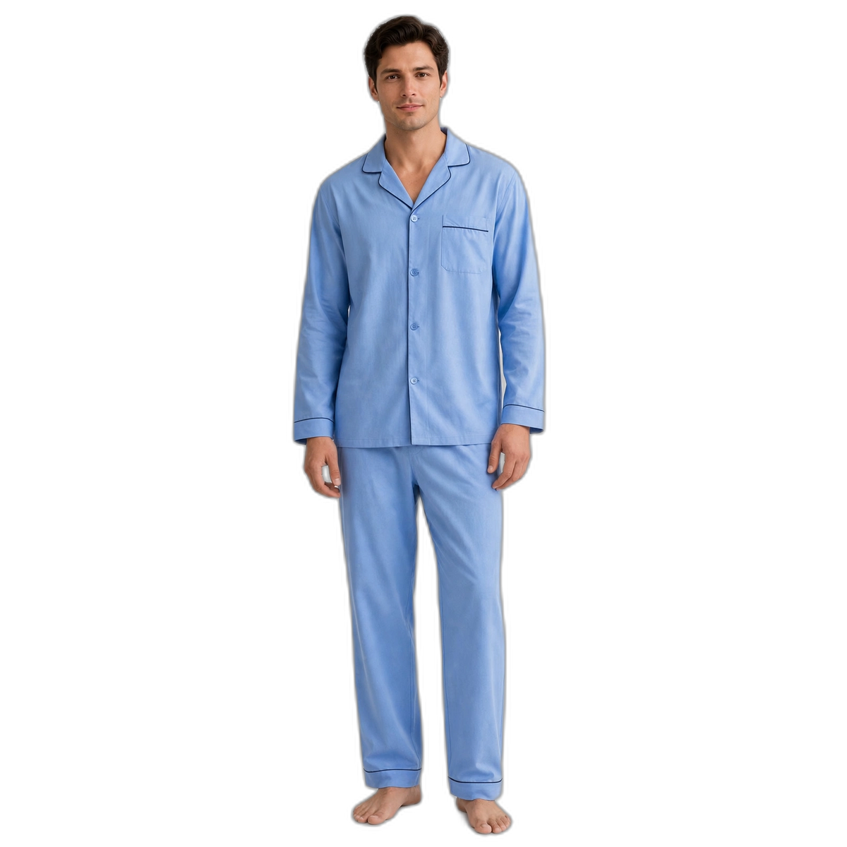 Men Blue-Green Plaid Broadcloth Pajama Set