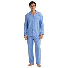Men Blue-Green Plaid Broadcloth Pajama Set