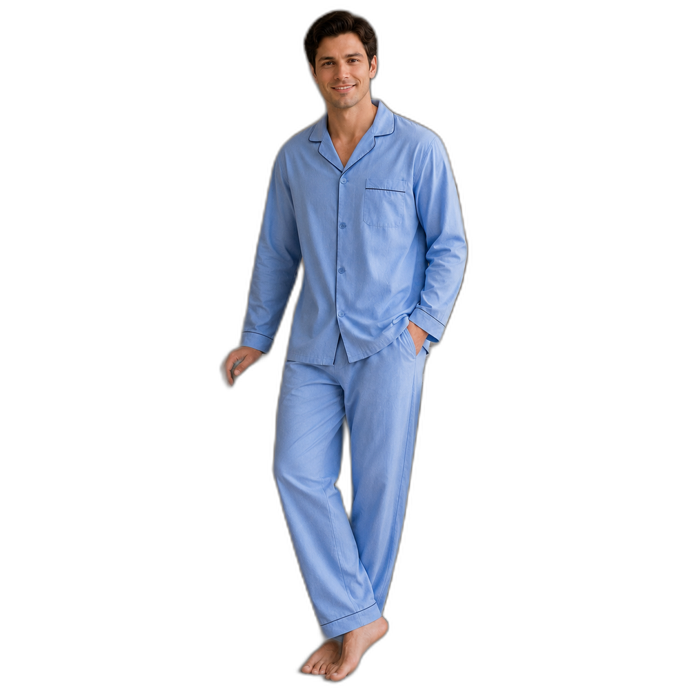 Men's Blue-Green Plaid Broadcloth Pajama Set