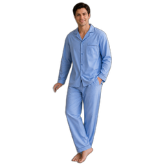 Men's Blue-Green Plaid Broadcloth Pajama Set