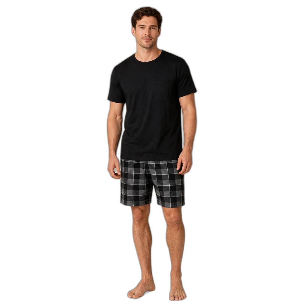 Men's Plaid Pocket Pajama Set – 2 Piece Short Sleeve Sleepwear