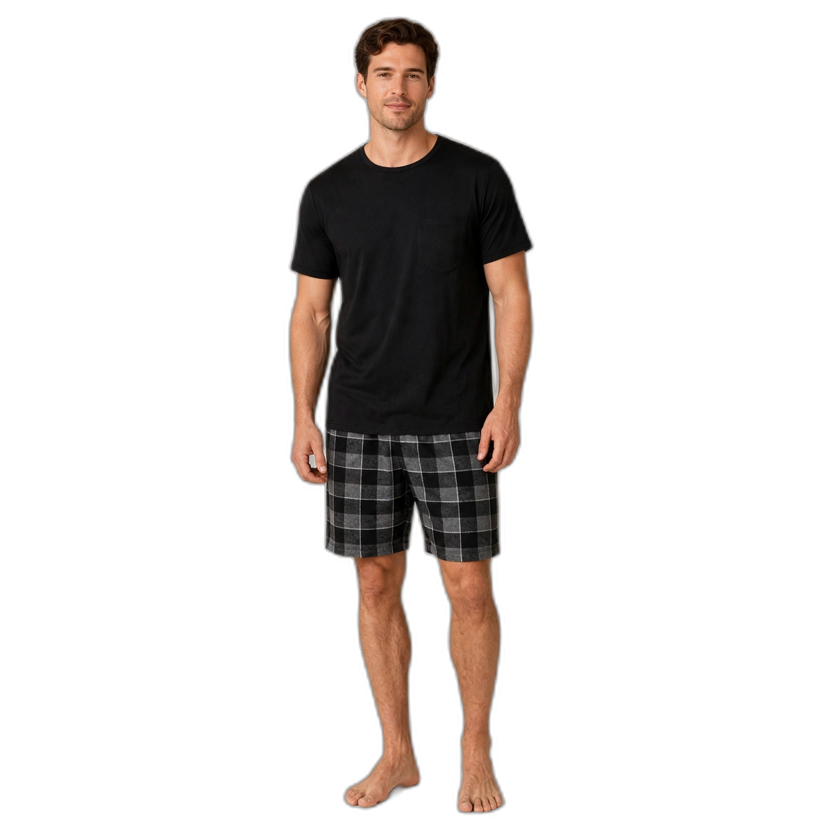Men's Plaid Pocket Pajama Set – 2 Piece Short Sleeve Sleepwear
