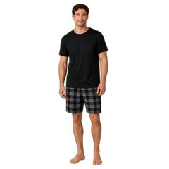 Men's Plaid Pocket Pajama Set – 2 Piece Short Sleeve Sleepwear