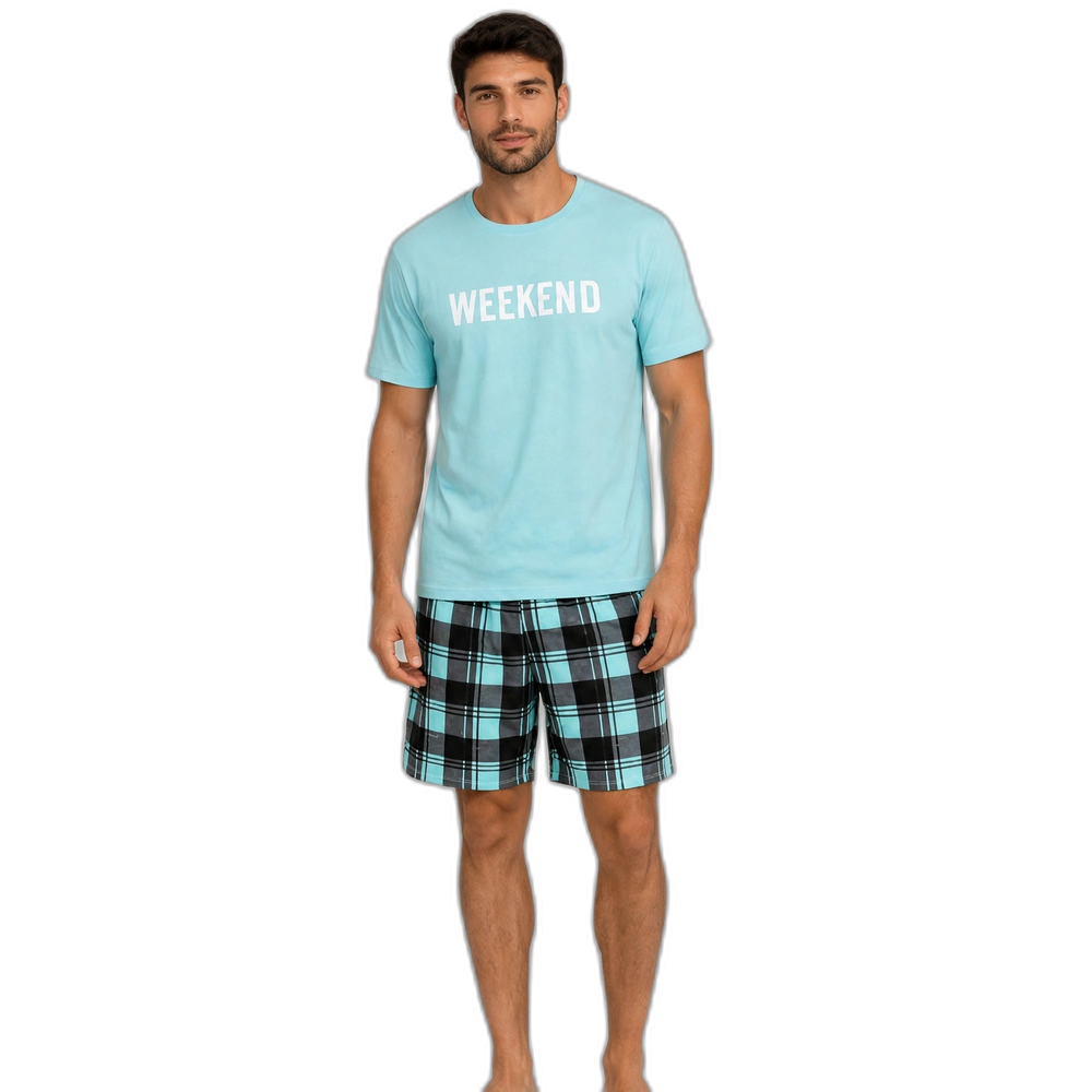 Men's Weekend Comfort Letter Print Pajama Shorts Set