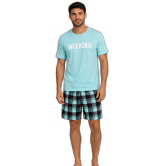 Men's Weekend Comfort Letter Print Pajama Shorts Set