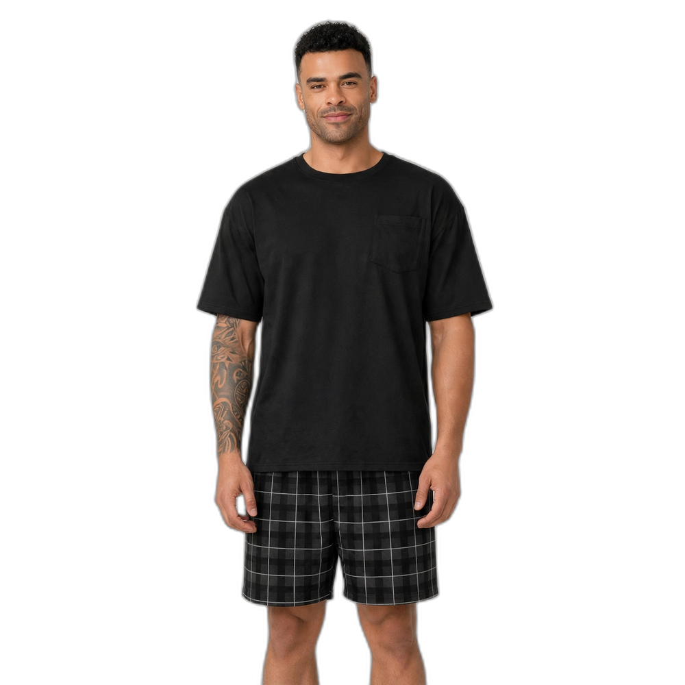 Men's Oversized Plaid Shorts Pajama Set
