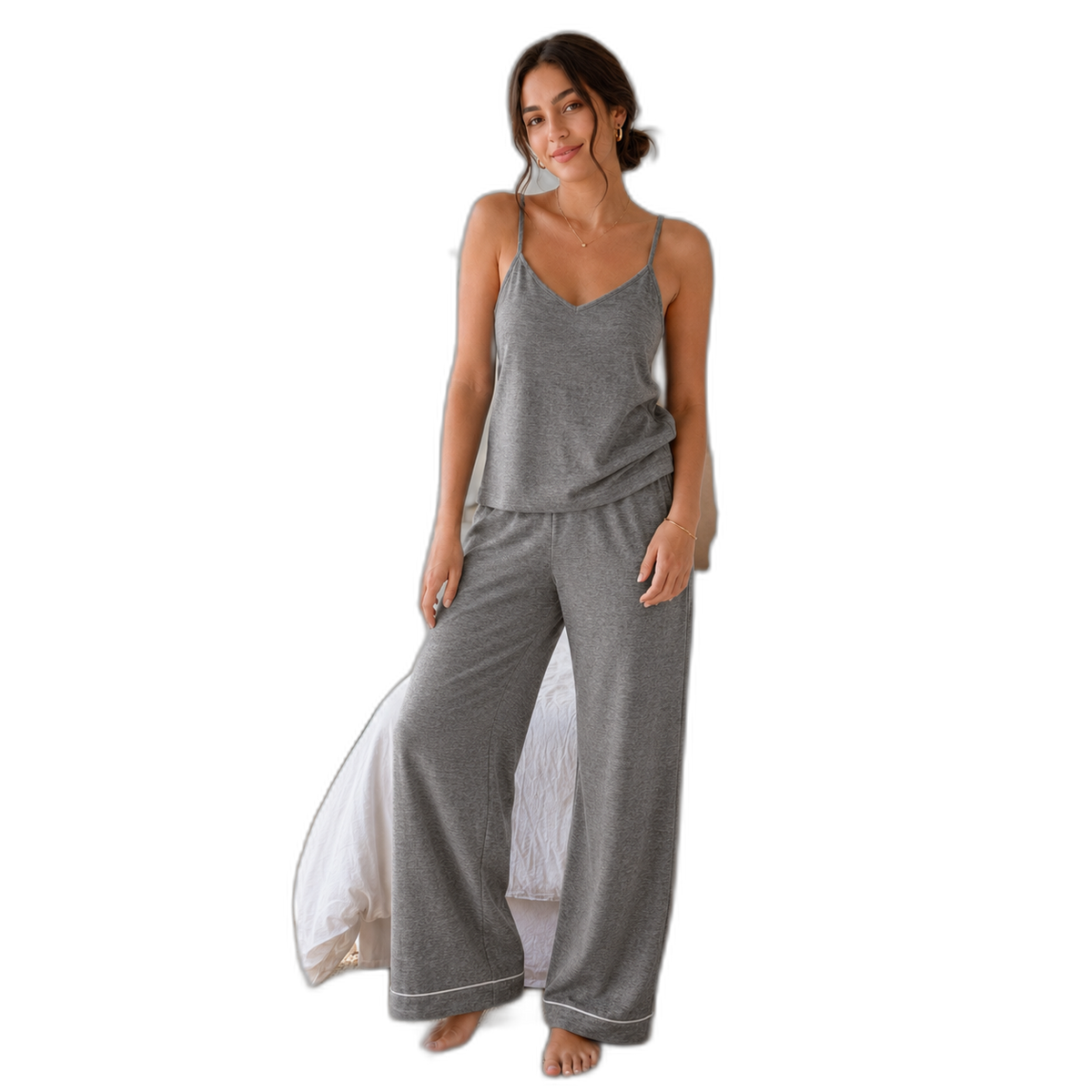 Plaid V-Neck Camisole & Wide-Leg Pants Pajama Set