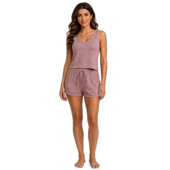 Women's Marled Knit Tank & Tie-Front Shorts Set