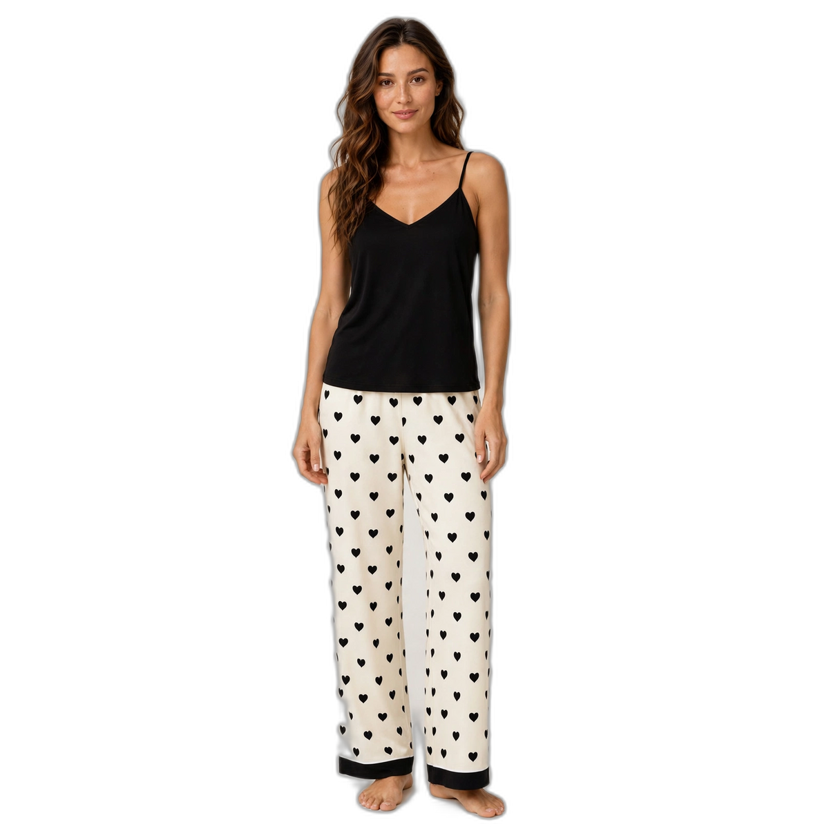 Sweetheart Color-Block Cami Pants Pajama Set Black and White