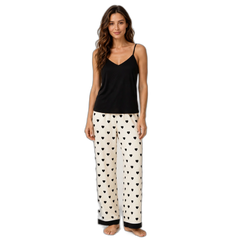 Sweetheart Color-Block Cami Pants Pajama Set Black and White
