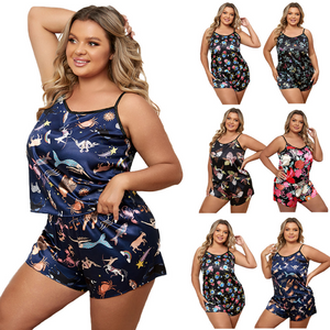 Plus Size Round Neck Sleeveless Pyjamas Set For Women