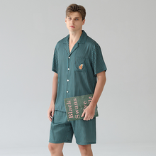 Load image into Gallery viewer, Green Vertical Stripe Short Sleeve Men&#39;s Shorts Pyjama Set
