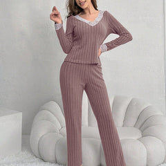 Women's Fleece-Lined Winter Pajama Set - front view
