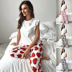 Women's Casual T-Shirt & Trousers Pajama Set - front view