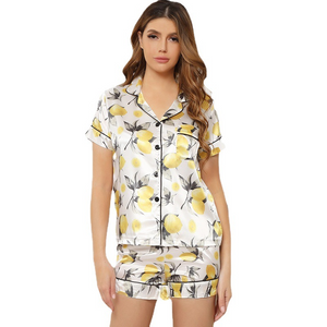 Silk Lemon Print Short Sleeves Pyjamas Set