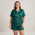 Emerald Luxe Plus Size Satin Pajama Shorts Set
