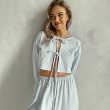 Load image into Gallery viewer, Striped Wide Leg Lace Up pyjama Set
