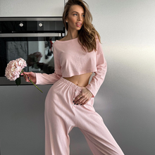 Load image into Gallery viewer, Round Neck 2 Piece Wide Leg Loose Fitting pyjama Set
