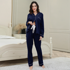 Pure Cotton Solid Color Cardigan Pyjamas Set For Women