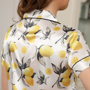 Silk Lemon Print Short Sleeves Pyjamas Set