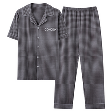 Load image into Gallery viewer, Gray Plaid Short Sleeved Top And Trousers Men&#39;s Pyjamas Set
